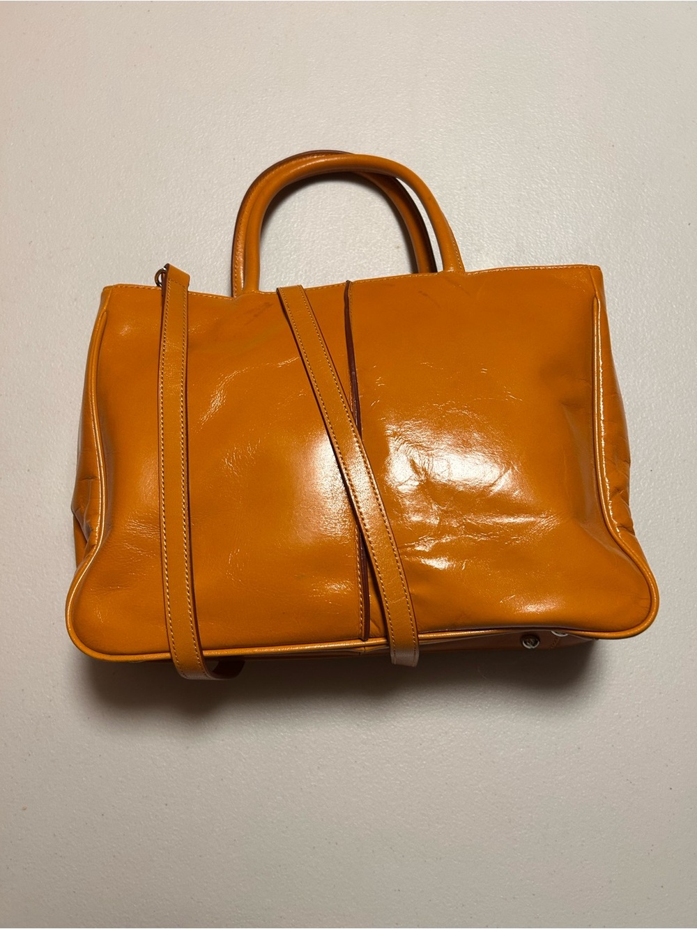 Sleek Orange/Tan HOBO Leather Tote Bag w Top Handles & Shoulder Strap - Like New